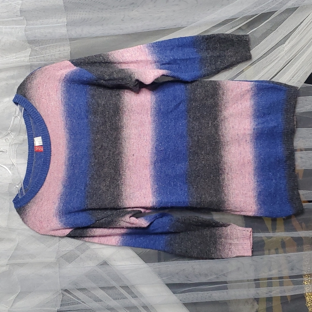 H&M Ombre Striped Knit Sweater/Jumper Sz2 Grey,Blue,Pink